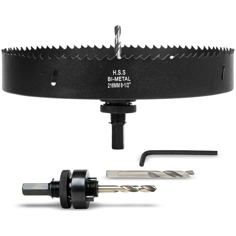 VIKITON 8-1/2 Inch Hole Saw with Arbor for Wood Metal Plastic, 8.5 in Bimetal Hole Cutter, Fast Chip Removal, Smooth Flat Drilling Edge, Lightweight & Portable (Black) - Image 1
